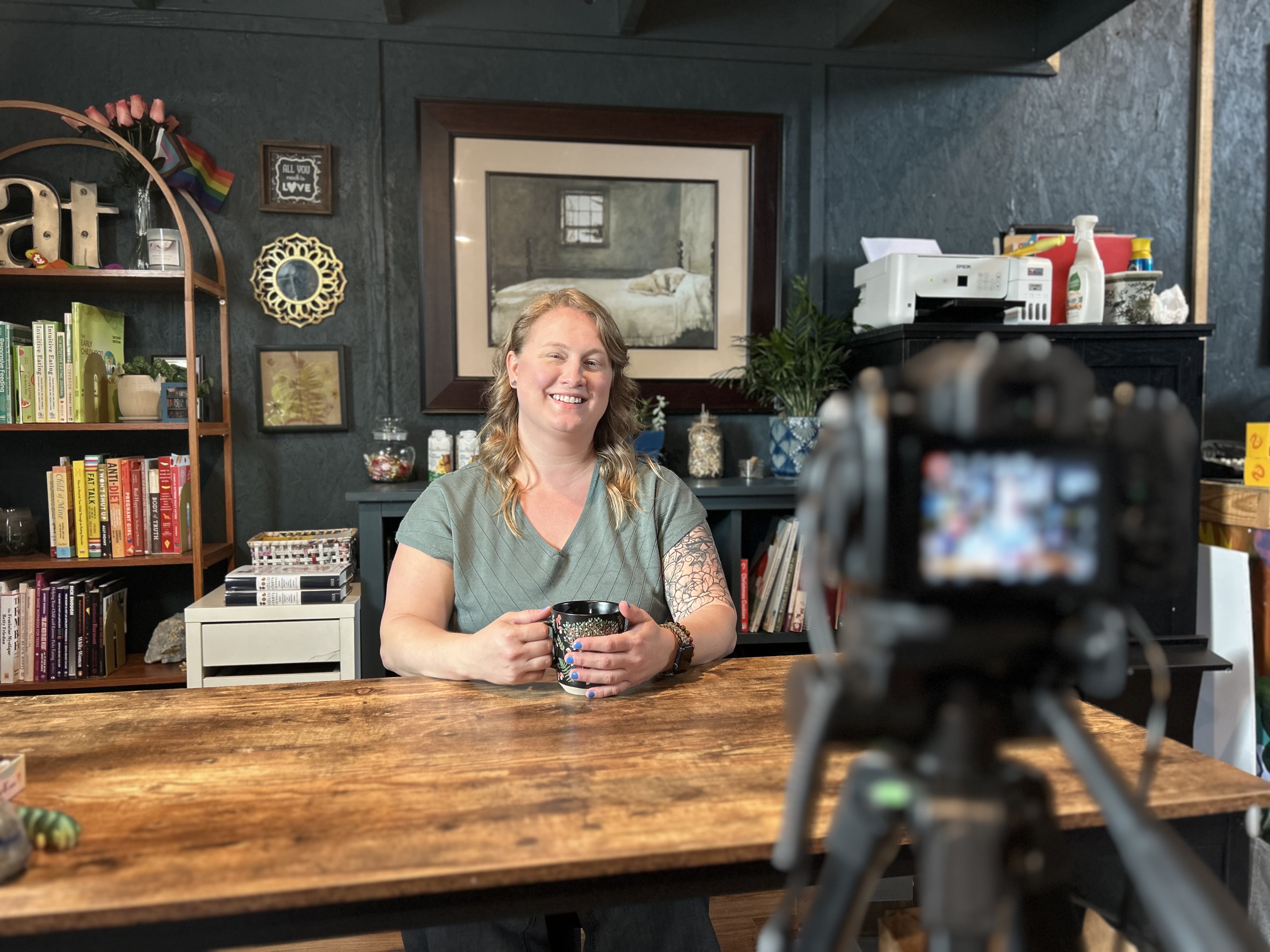 Documentary-style family story film interview in a home setting